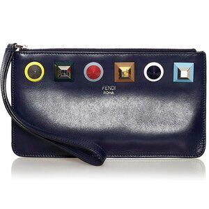 Indigo Leather Fendi Wristlet Clutch